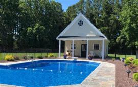 20x20 Pool House with custom stamped concrete